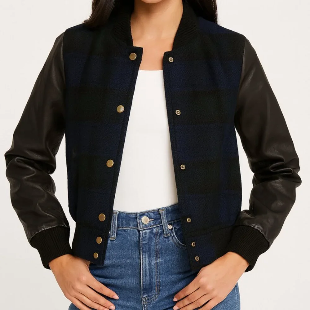 J. Crew Wool Blend Academia Varsity Plaid Bomber Jacket in Tartan Preppy Size XS